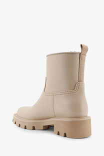 Moncler women’s kickstream beige rubber chelsea boot with matte finish chunky textured sole and pull tab