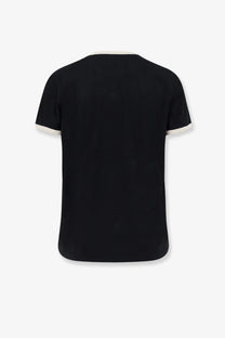Moncler women’s black organic cotton short-sleeved t-shirt with white ribbed cuffs and neckline