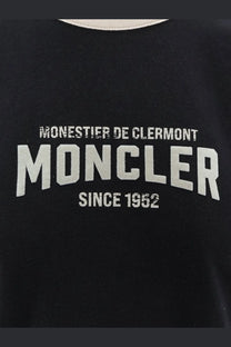 Moncler women’s black organic cotton sweatshirt with white distressed monestier de clermont moncler lettering