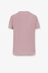 Moncler women’s organic cotton shirt in blush pink with short sleeves and a simple crew neck design