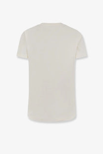 Cream-colored Moncler women’s organic cotton t-shirt with round neckline and short sleeves in white color