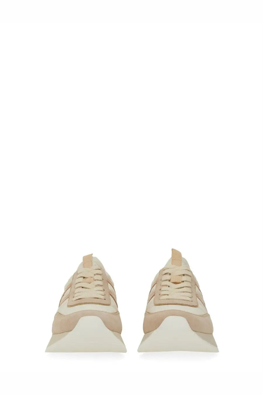 Moncler women’s Pacey sneaker in beige with cream suede upper and chunky white sole for stylish comfort