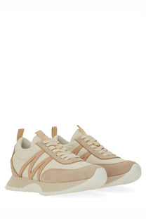 Moncler women’s Pacey sneaker beige in beige and cream suede with a chunky white rubber sole