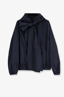 Black hooded nylon jacket with large bow neckline and elasticated cuffs moncler women’s pecher jacket