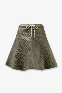 Moncler women’s olive green quilted nylon mini skirt with drawstring waistband for casual wear
