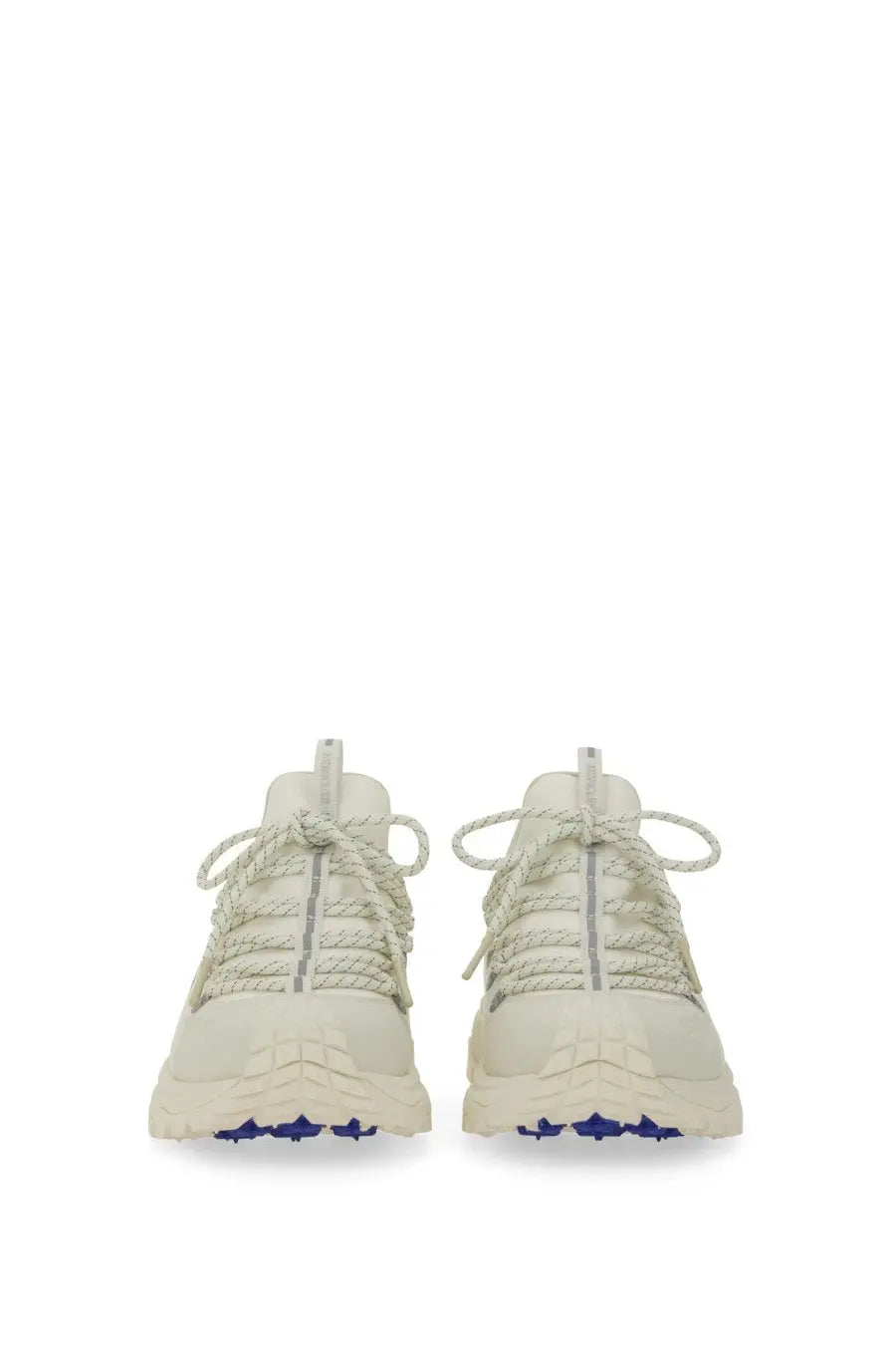 Moncler women’s Trailgrip Lite sneaker beige with cream chunky textured laces and bold purple rubber sole