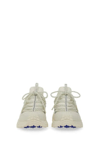 Moncler women’s Trailgrip Lite sneaker beige with cream chunky textured laces and bold purple rubber sole