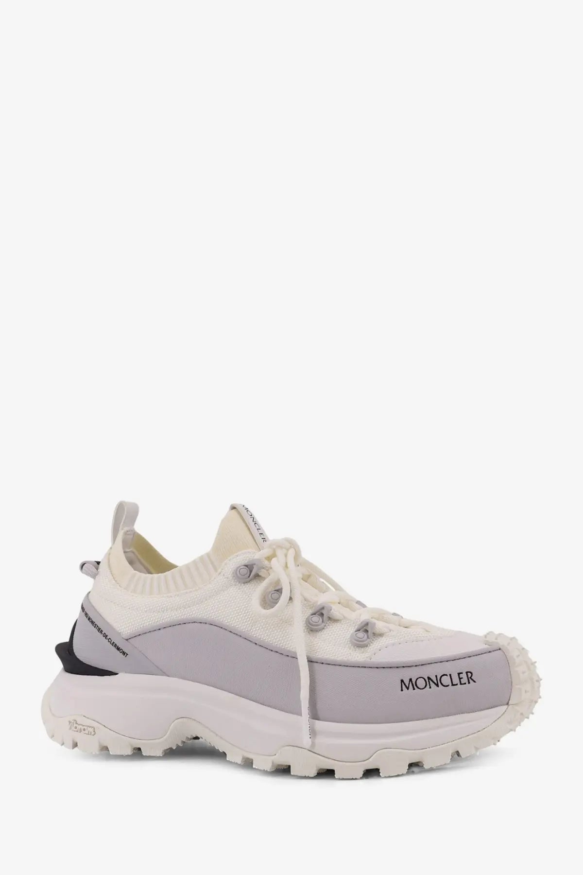 Moncler women’s trailgrip lite3 cream hiking sneaker with knit upper gray midsole and rugged outsole