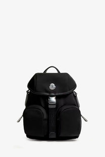 Moncler women’s trick black nylon crossbody bag with sleek exterior and silver-toned logo and hardware accents