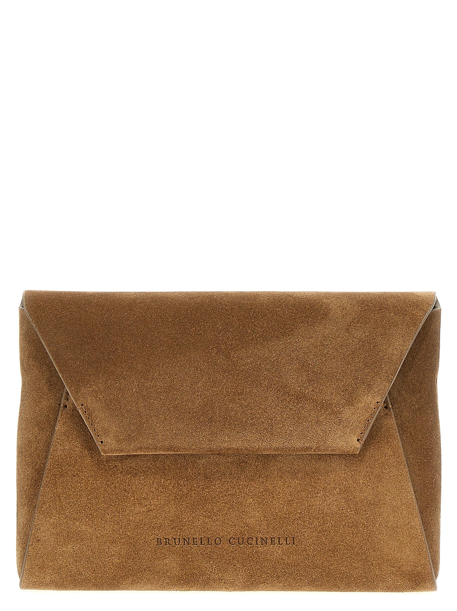 Brunello Cucinelli Monile Suede Clutch Bag Brown