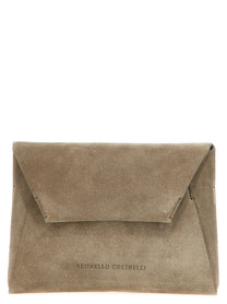 Brunello Cucinelli Monile Suede Clutch Bag Grey