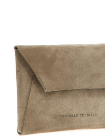 Brunello Cucinelli Monile Suede Clutch Bag Grey