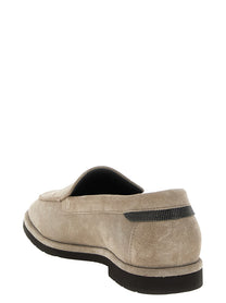 Brunello Cucinelli Monile Suede Loafers Beige, view 3