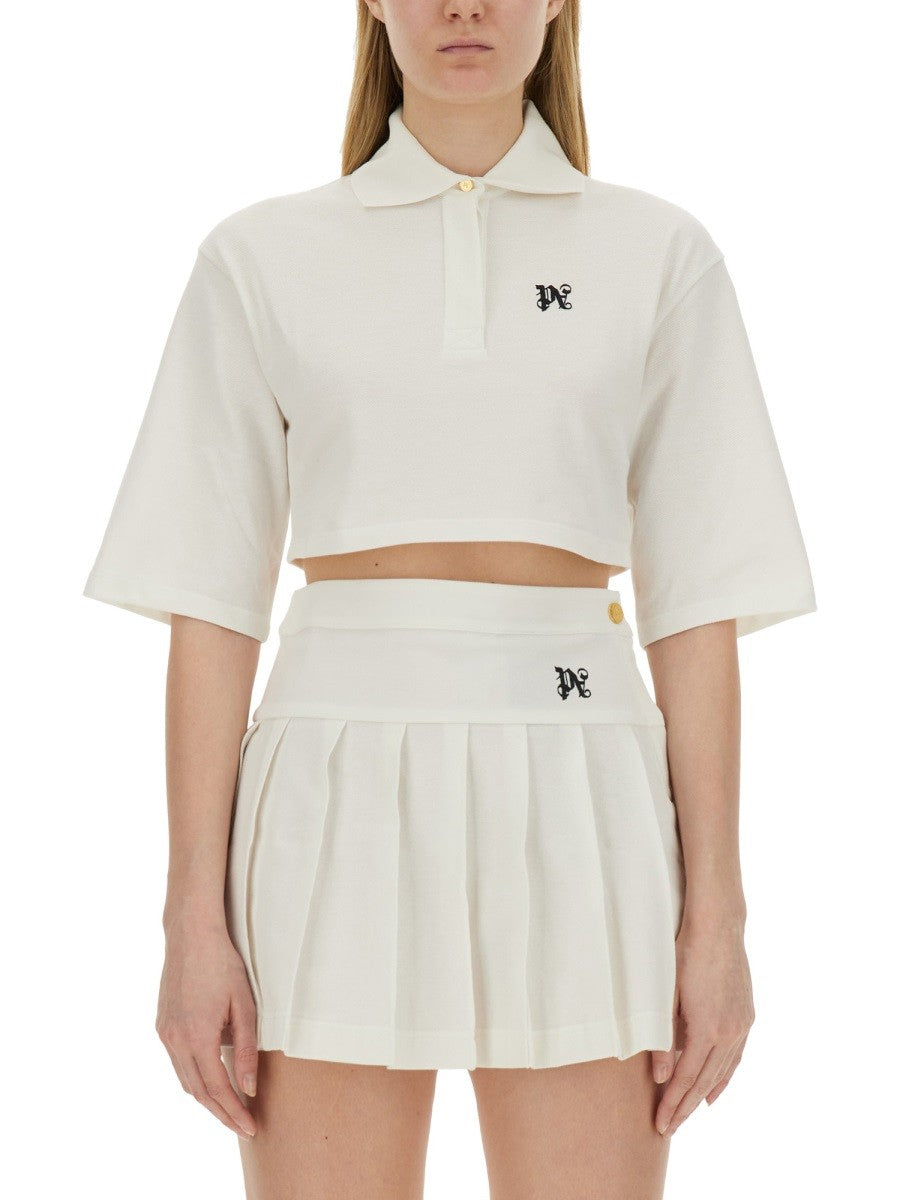 Palm Angels Women's Monogram Cropped Polo Shirt White
