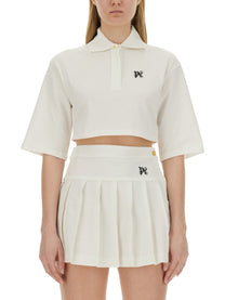 Palm Angels Women's Monogram Cropped Polo Shirt White