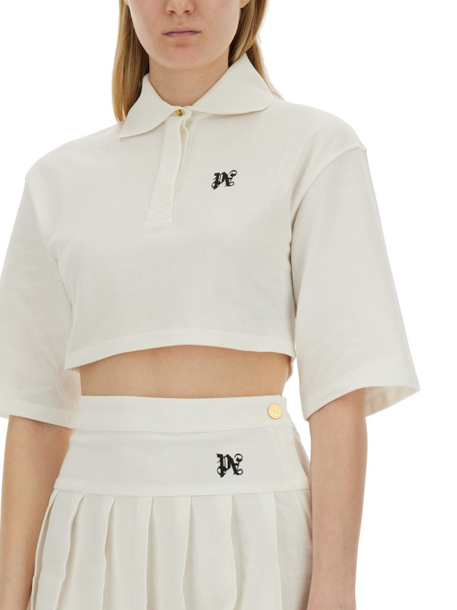 Palm Angels Women's Monogram Cropped Polo Shirt White