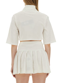 Palm Angels Women's Monogram Cropped Polo Shirt White
