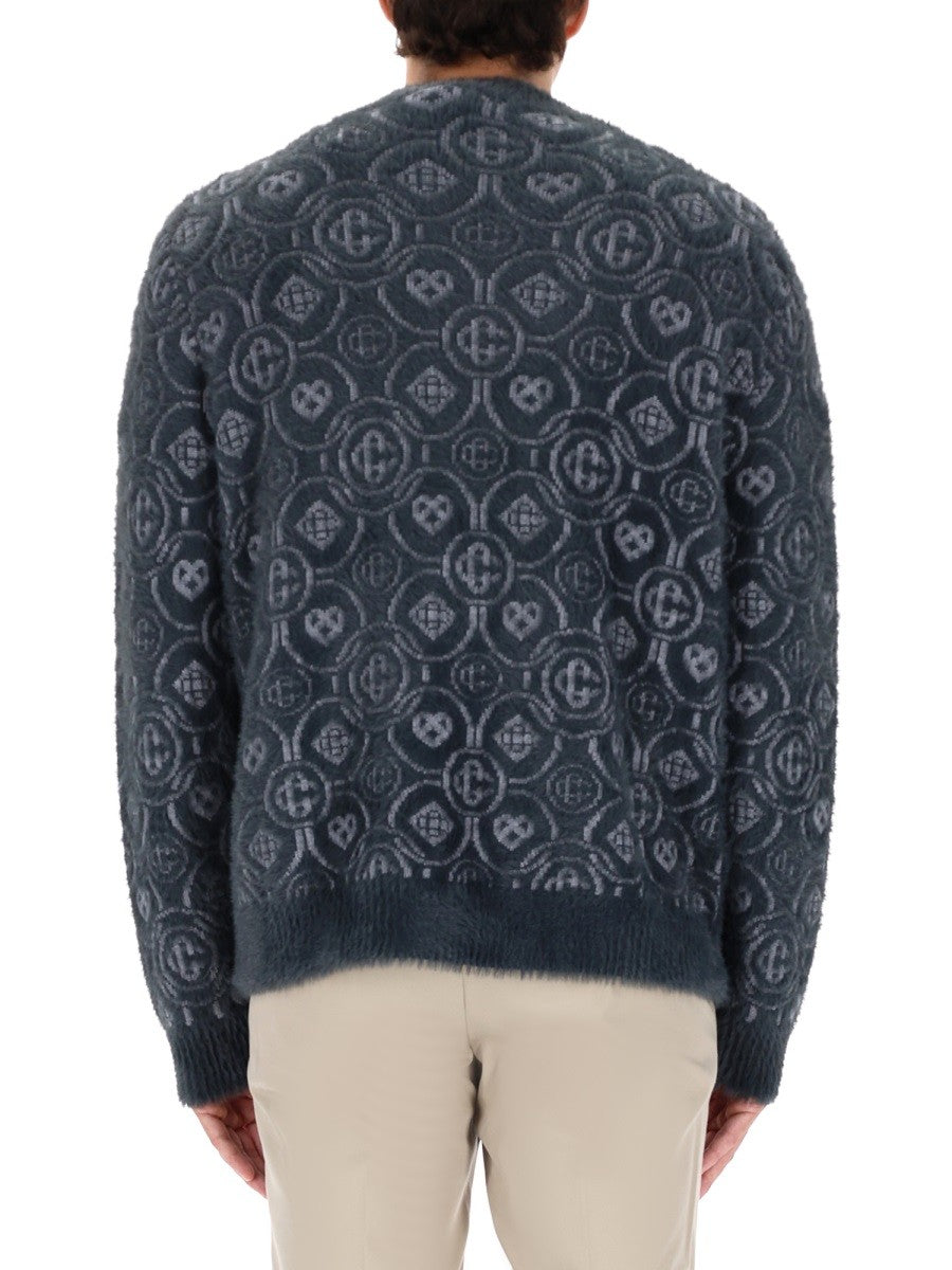 Casablanca Men's Monogram Fluffy Cardigan Grey
