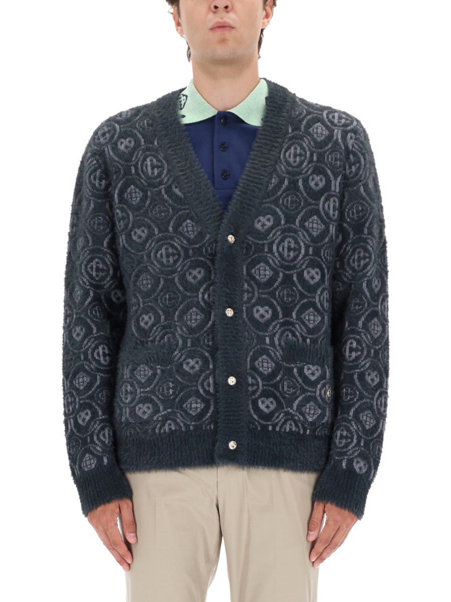 Casablanca Men's Monogram Fluffy Cardigan Grey