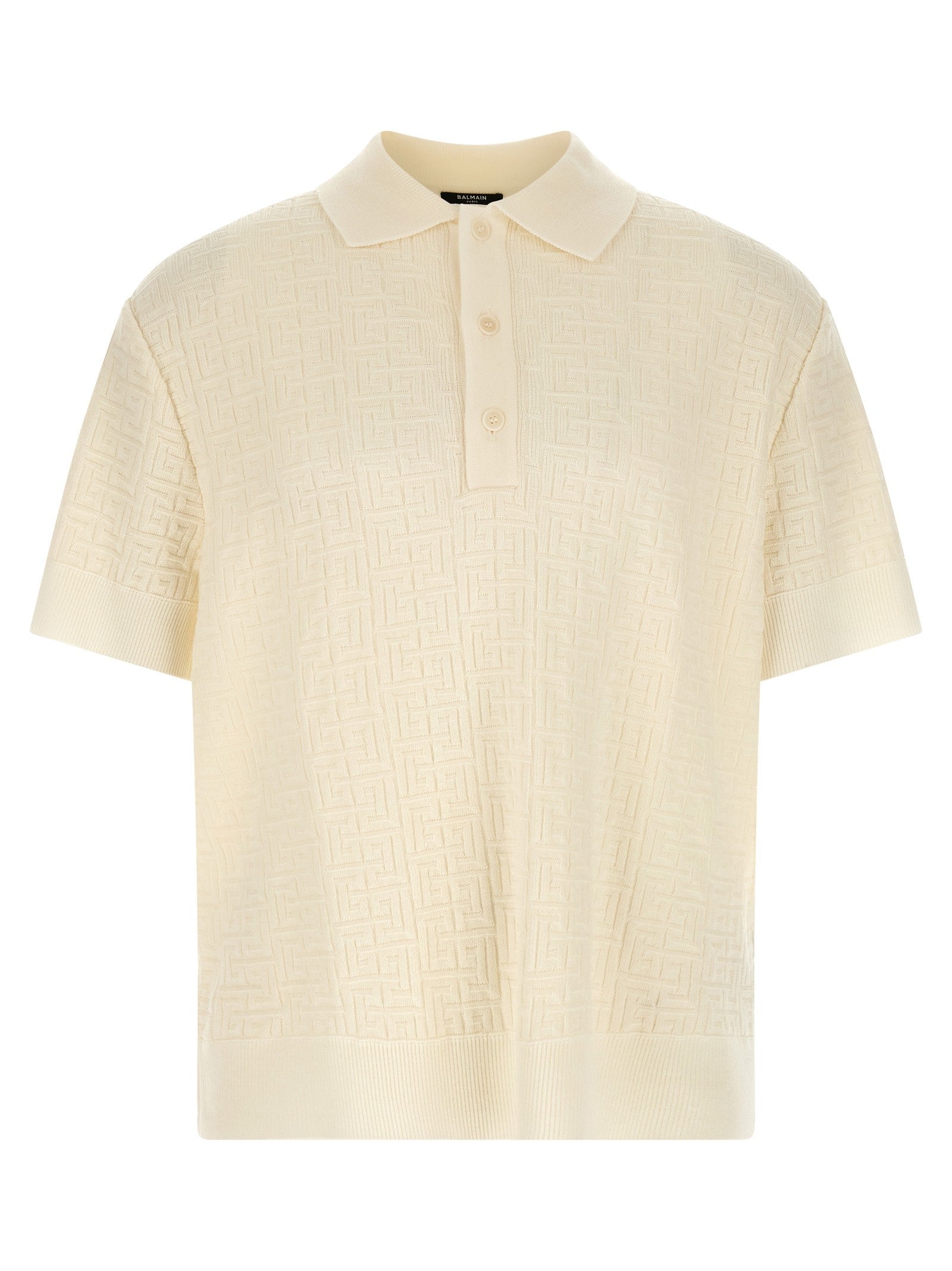 Balmain Monogram Jacquard Polo Shirt White