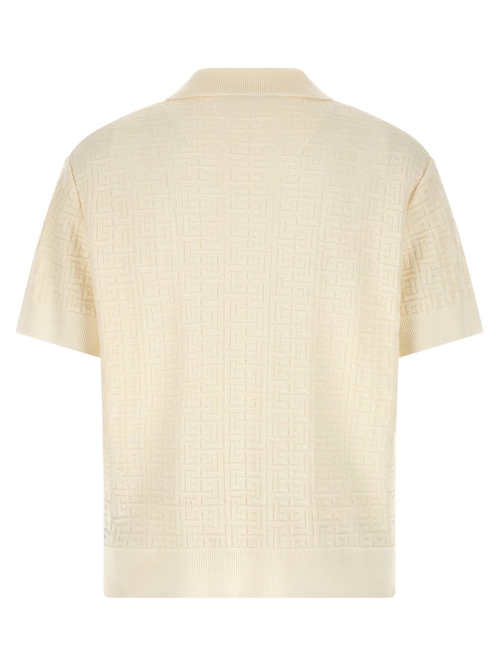 Balmain Monogram Jacquard Polo Shirt White