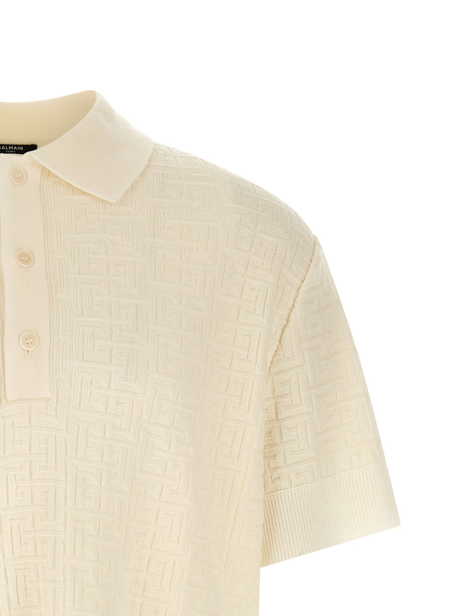 Balmain Monogram Jacquard Polo Shirt White