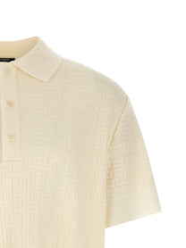 Balmain Monogram Jacquard Polo Shirt White