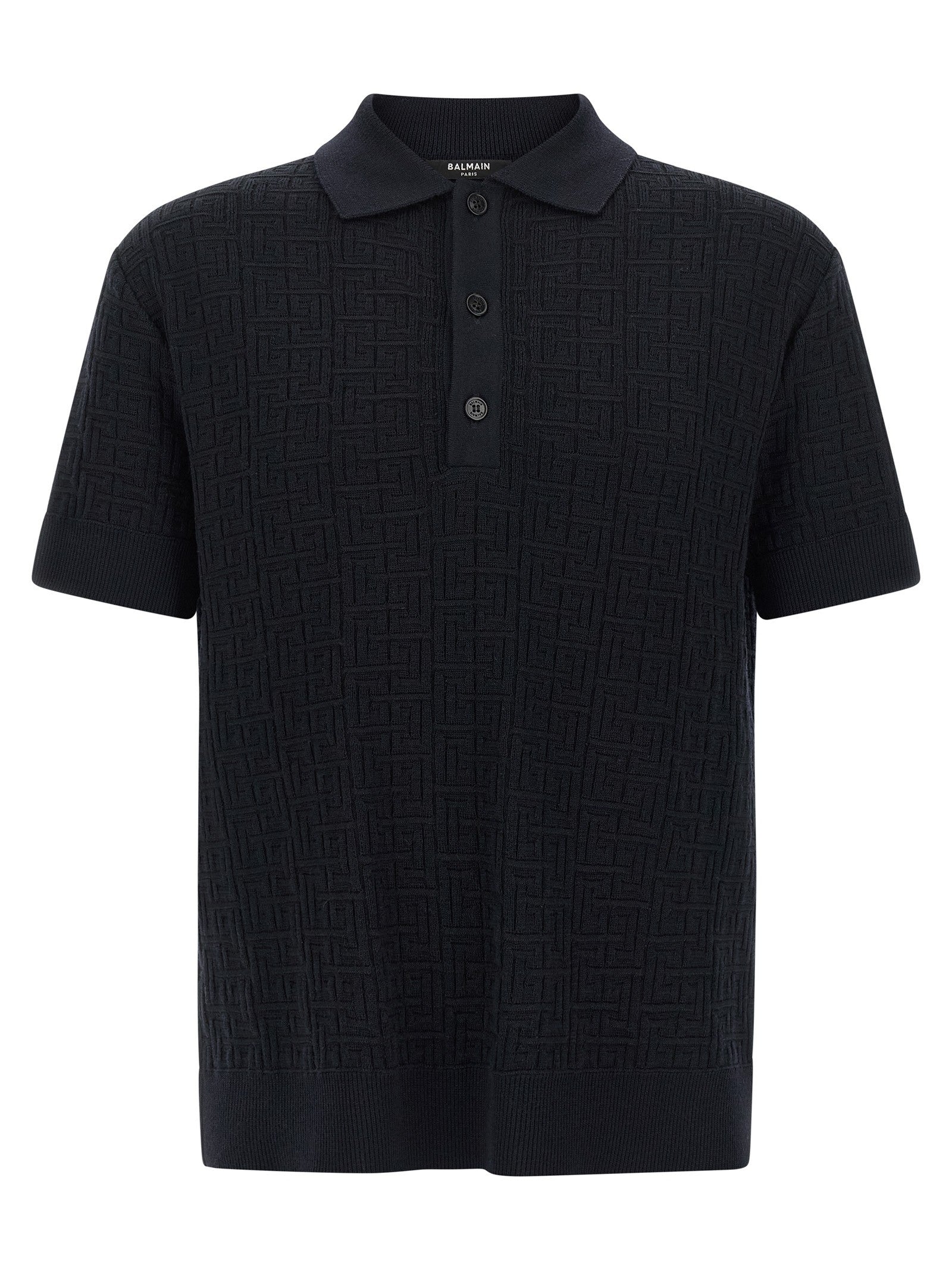 Balmain Monogram Knit Polo Shirt Blue