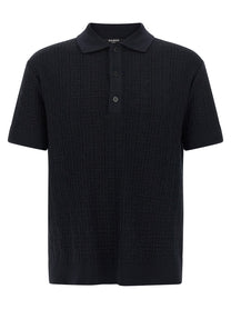 Balmain Monogram Knit Polo Shirt Blue
