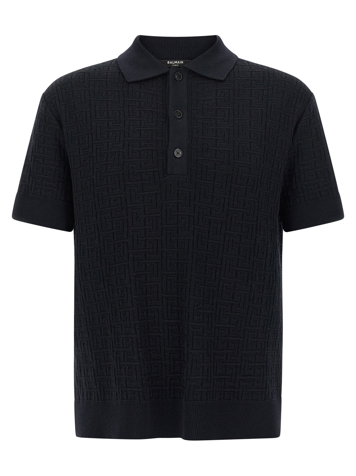 Balmain Monogram Knit Polo Shirt Blue