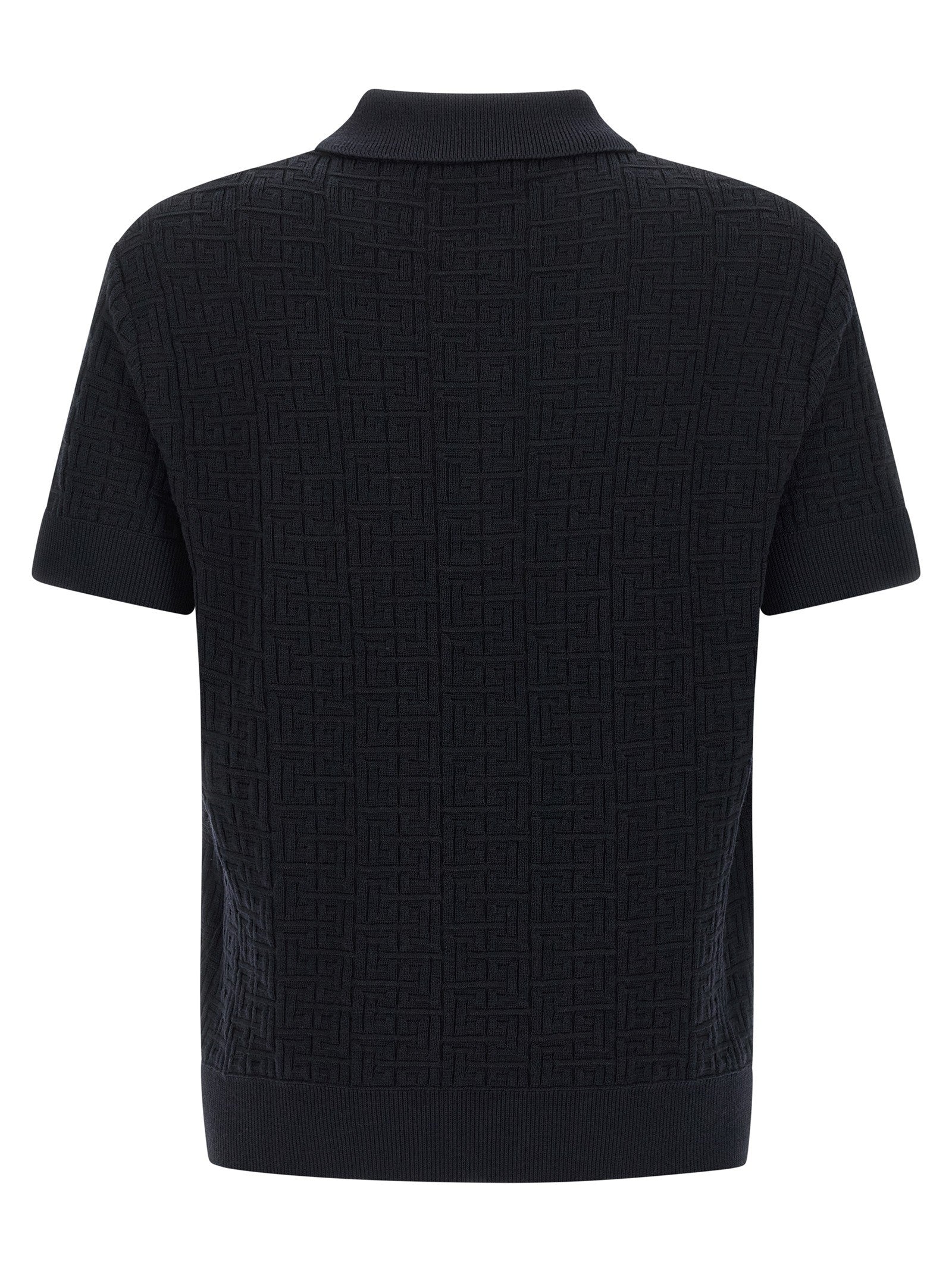 Balmain Monogram Knit Polo Shirt Blue