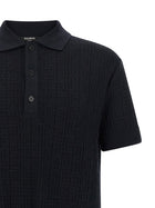 Balmain Monogram Knit Polo Shirt Blue, view 3