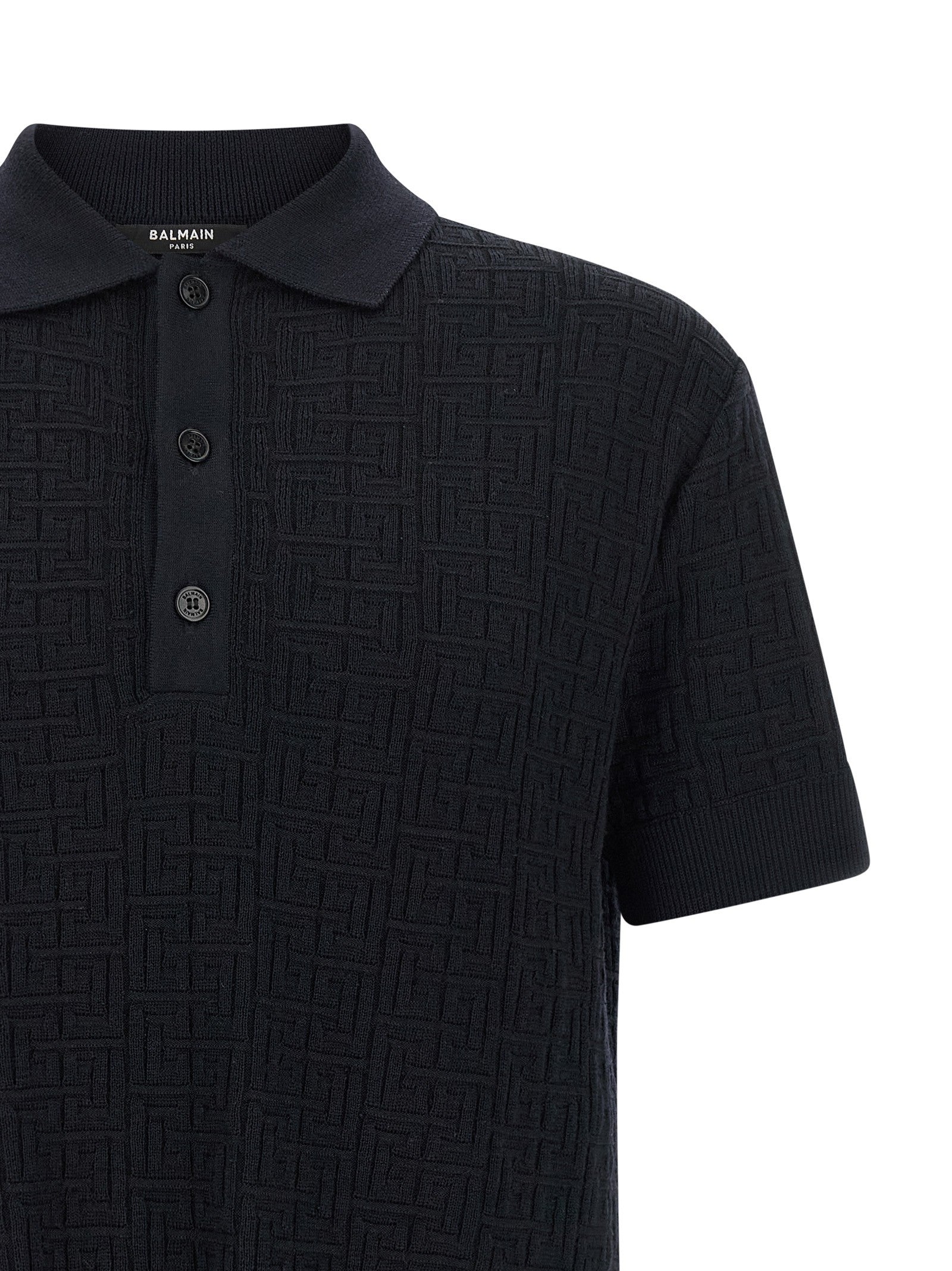 Balmain Monogram Knit Polo Shirt Blue