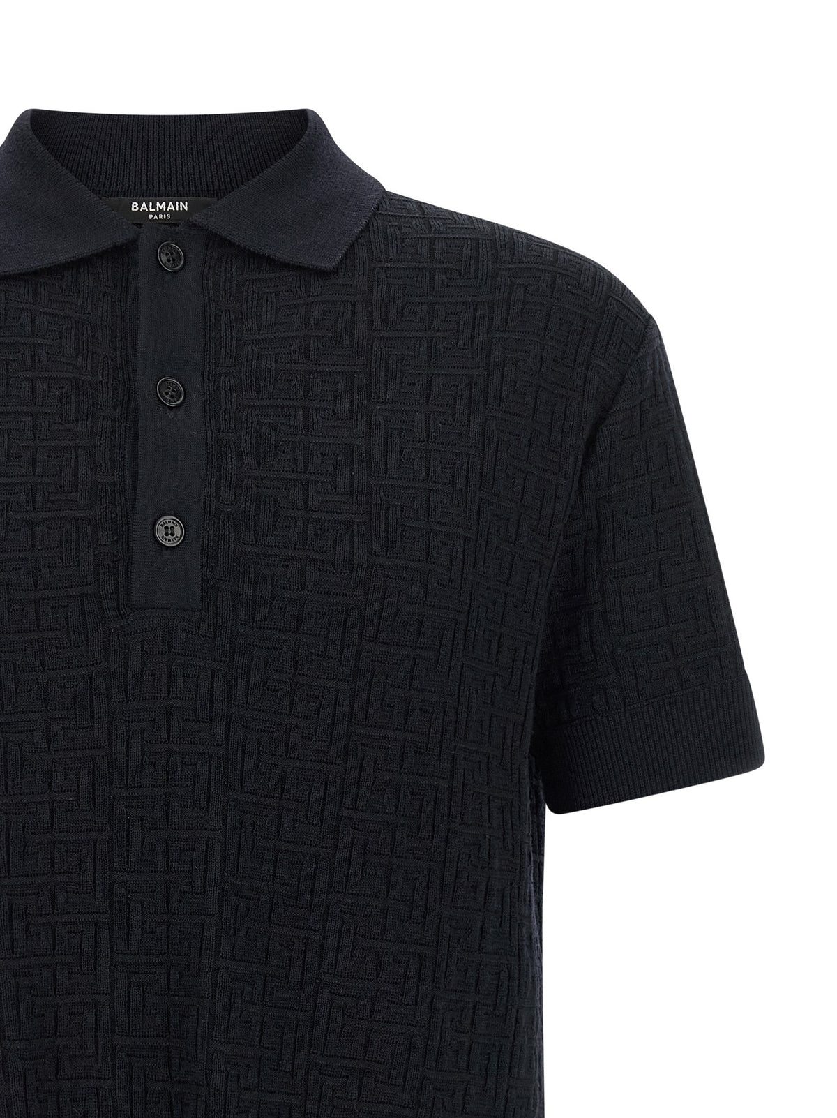 Balmain Monogram Knit Polo Shirt Blue, view 3