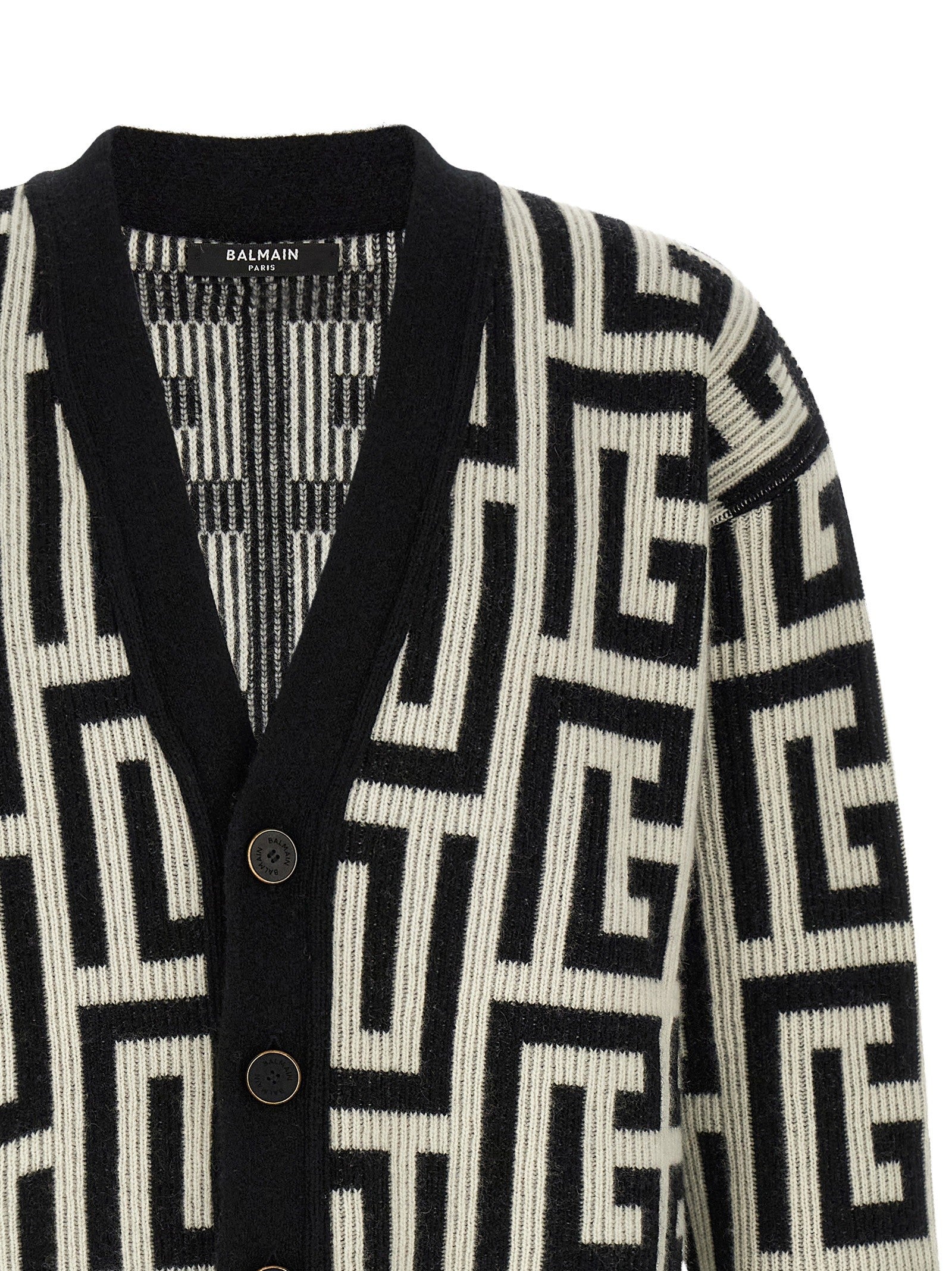Balmain Monogram Macro Cardigan White