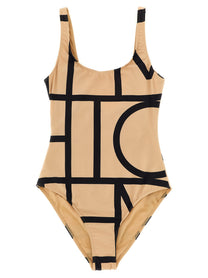 Toteme Monogram One Piece Swimsuit Beige