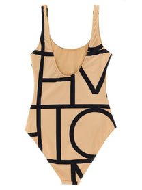 Toteme Monogram One Piece Swimsuit Beige