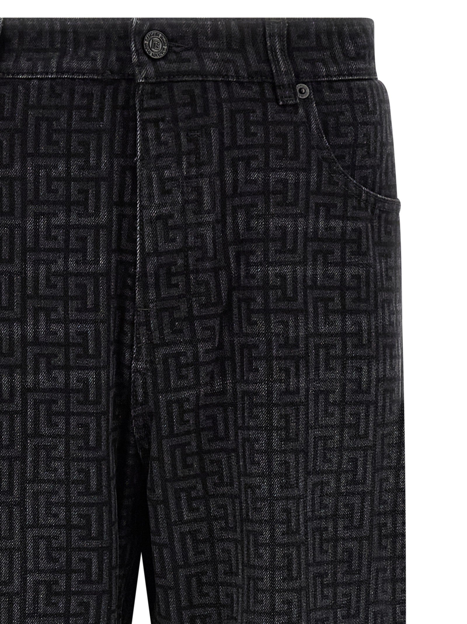 Balmain Monogram Pattern Jeans Black