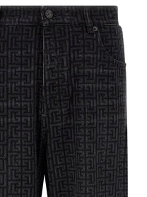 Balmain Monogram Pattern Jeans Black