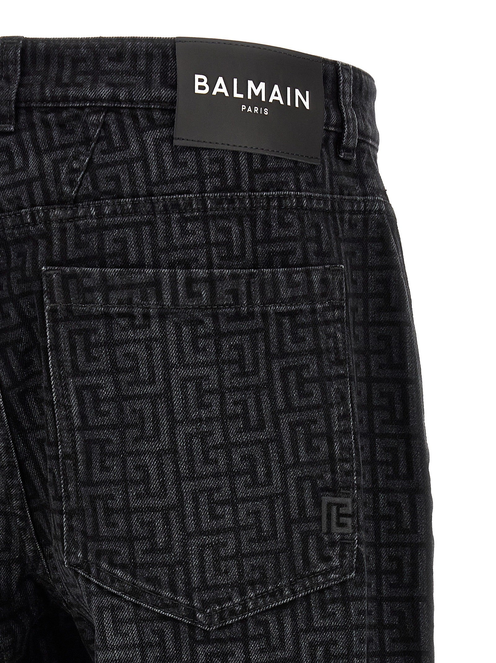 Balmain Monogram Pattern Jeans Black