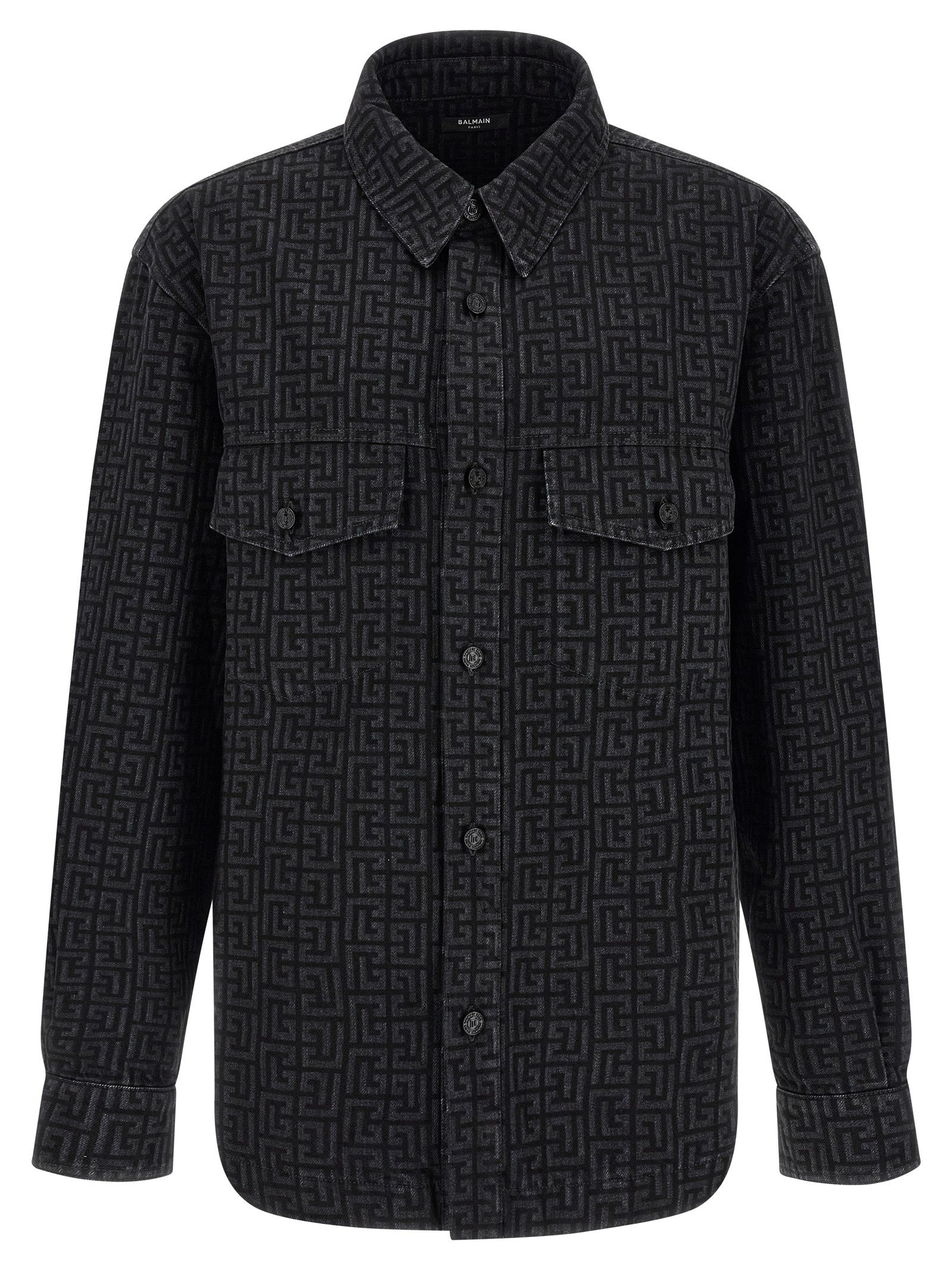 Balmain Monogram Pattern Overshirt Black
