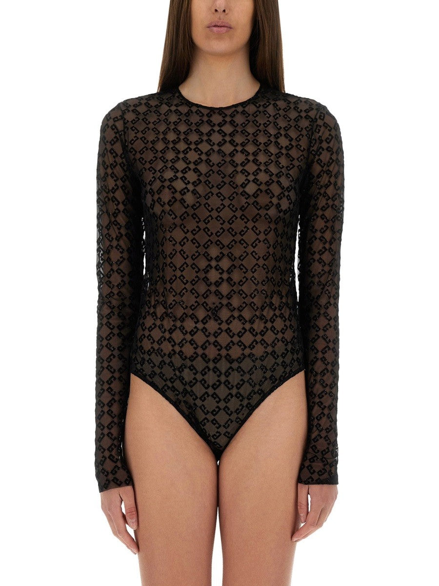 Givenchy Women's Monogram Tulle Bodysuit Black
