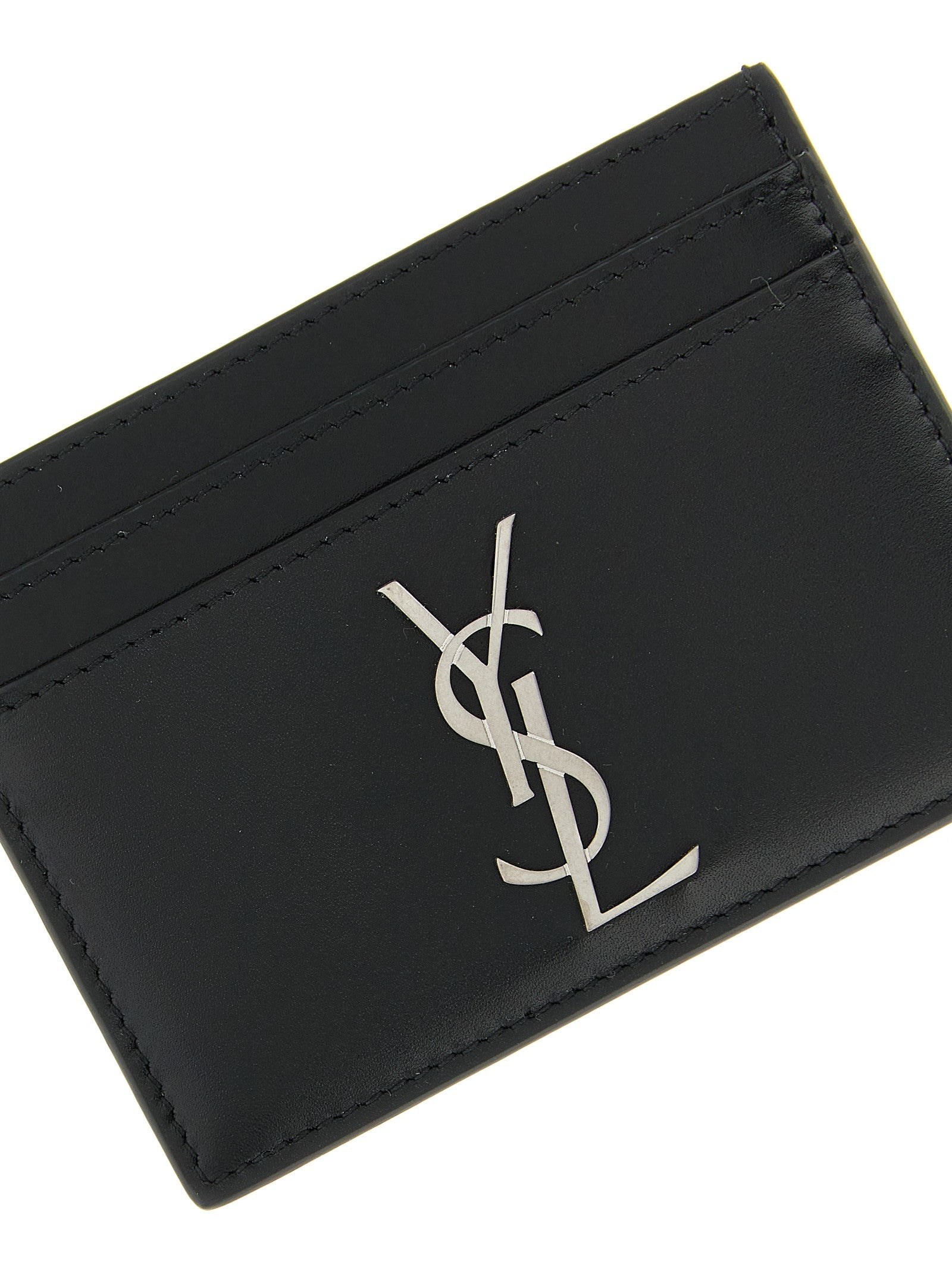 Saint Laurent Men's Cassandre Leather Card Holder Black