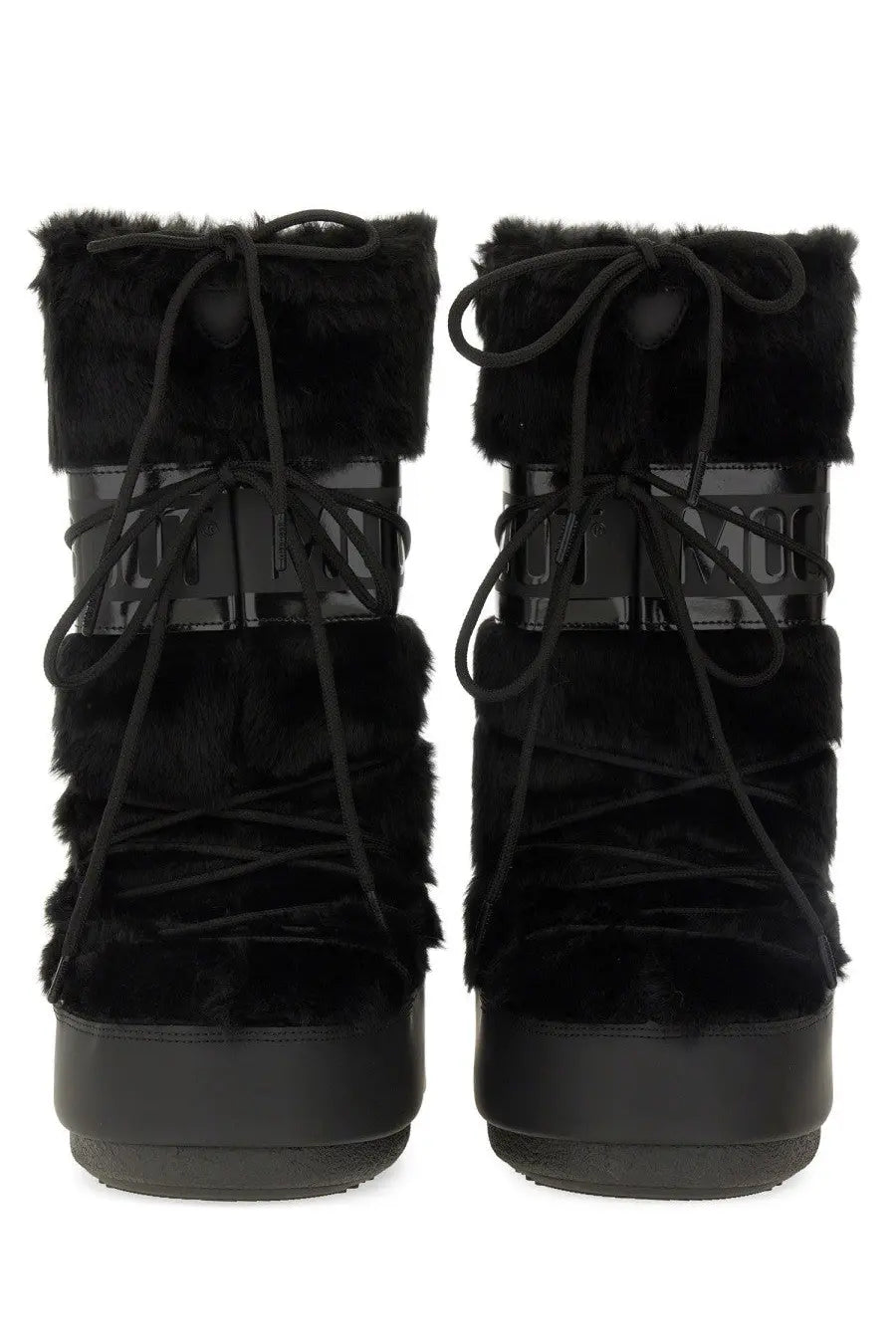 Moon Boot unisex icon boot black with black fur lining glossy black laces and sleek modern winter design
