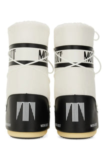 White and black moon boot unisex icon boot snow boots with sleek minimalist design and bold side branding