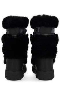 Moon boot unisex boot ltrack high black with faux fur lining glossy rubber sole and branded strap