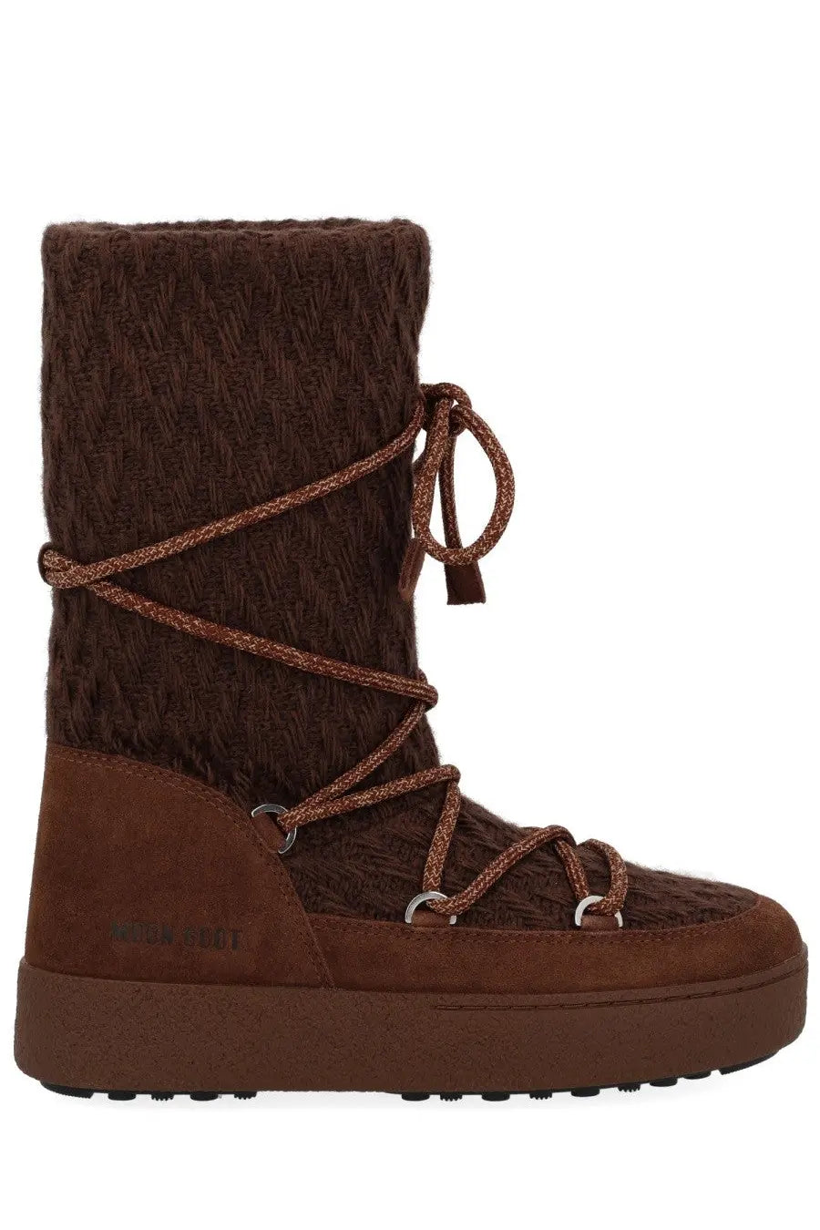Brown moon boot women’s guest in residence knit boot with suede accents and braided laces