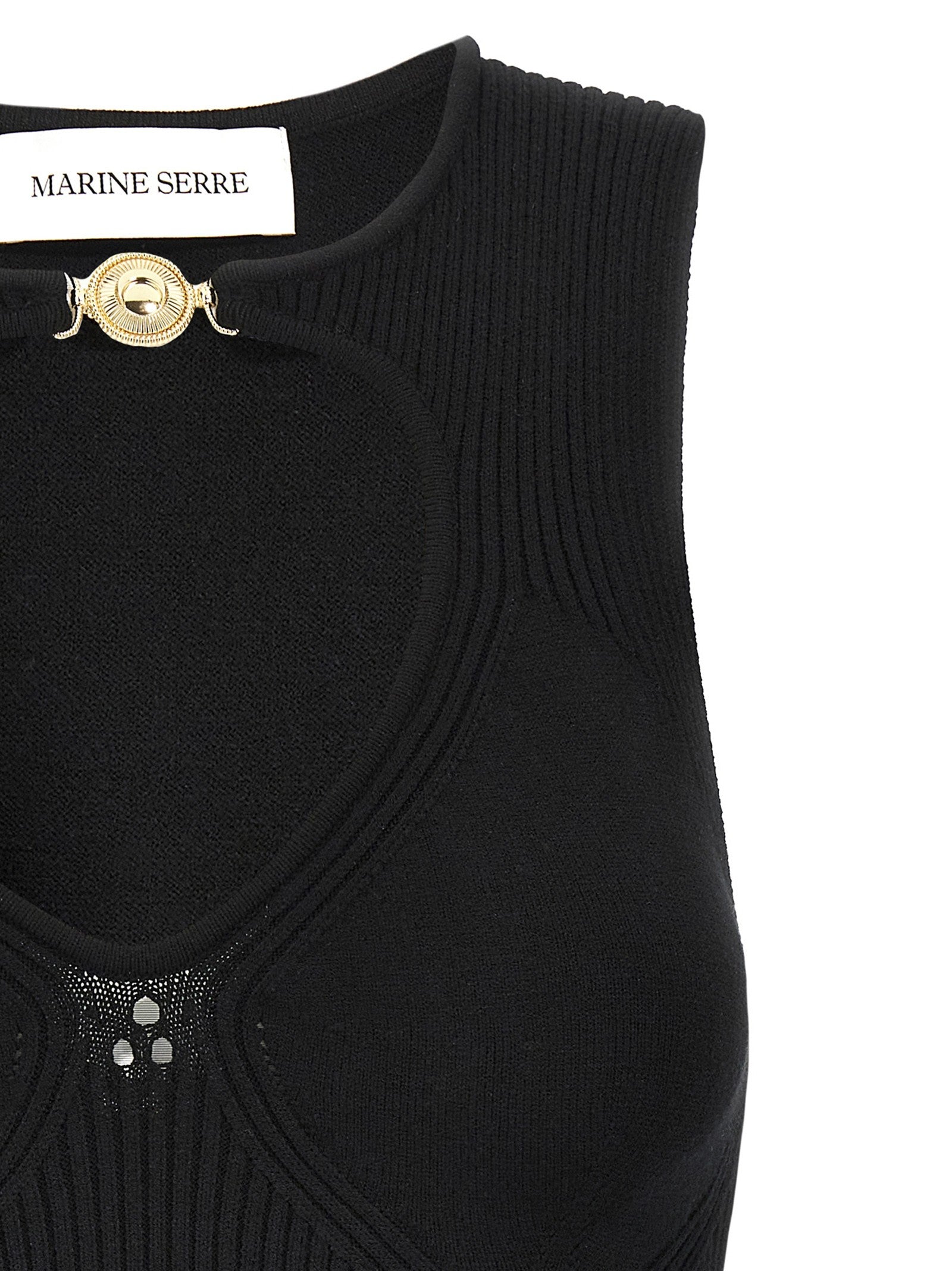 Marine Serre Moon Jewelry Knit Open Neck Top Black