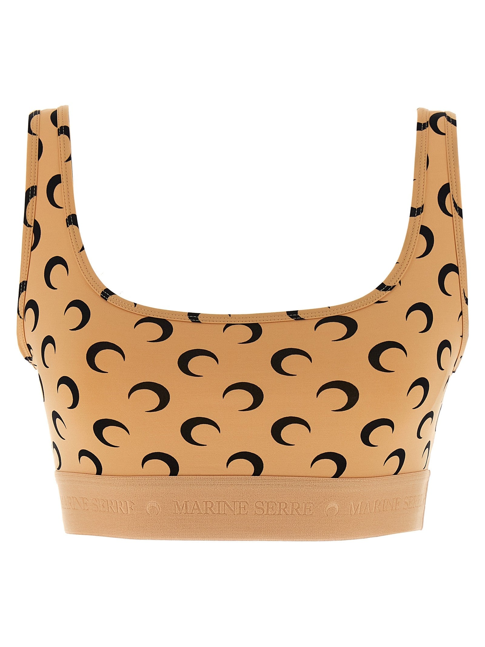 Marine Serre Moon Printed Jersey Cropped Top Beige