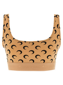 Marine Serre Moon Printed Jersey Cropped Top Beige